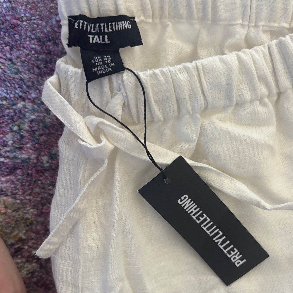 PrettyLittleThing Tall White Linen drawstring pants - Picture 2 of 5